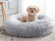Plush Donut Calming Dog Bed for Small Dogs and Cats 50 cm, Light Grey