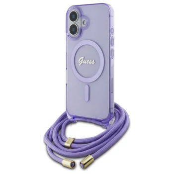 Guess iPhone 16 Case Crossbody Cord Script MagSafe, Purple