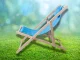 Folding Wooden Beach and Garden Deck Chair with Pillow, Blue