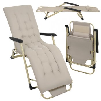 Folding Garden Lounger Trizand 3-in-1 with Cushion, beige