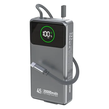 Dudao K31 Pro 45W 20000mAh Power Bank with Retractable USB-C Cable Gray
