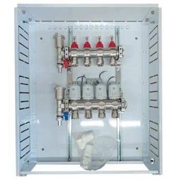 Underfloor Heating Manifold 4 Loops with NC AC230V Actuators and Flow Meters
