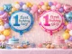 First Birthday Foil Balloon with Inflating Straw, 43 x 49 cm