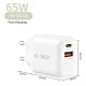 Tech-Protect NCA65W-GAN 65W 2-Port Wall Charger, White