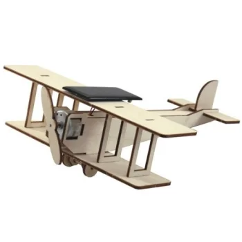 Solar Powered Wooden Biplane Building Kit "Biplane Flying Star"