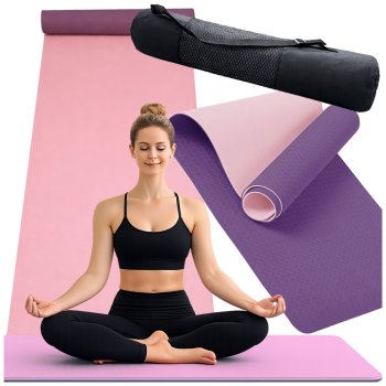 Yoga and Fitness Exercise Mat with Carrying Strap 183x60cm, Pink-Purple
