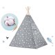 Nukido Bērnu Telts ar Gaismas Virteni, Pelēka ar zvaigznēm | Tepee Tent for Children with Lights