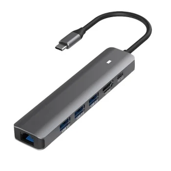 Extra Digital USB-C Adapter HDMI, LAN, 3x USB 3.0, PD 100W, Space Gray