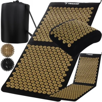 Trizand Acupressure Mat with Pillow and Massage Balls, Black/Gold