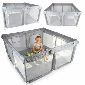 Folding Baby Playpen and Playground, 120x120 cm, Grey/White