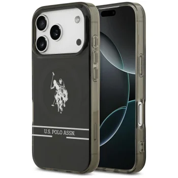 U.S. Polo Assn. iPhone 17 Pro Case DH and Bottom Stripe Logo MagSafe, Black