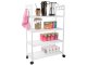 Bathroom shelf kitchen cabinet mobile bookcase on wheels 4 levels hooks