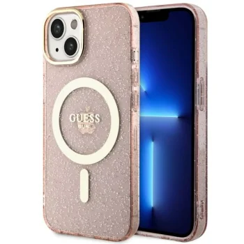 Guess iPhone 14 Plus Case Glitter Gold MagSafe, Pink