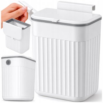 Hanging Trash Can with Lid, 11L, White
