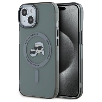 Karl Lagerfeld iPhone 15 Case HC MagSafe IML Metal KC Heads, Black