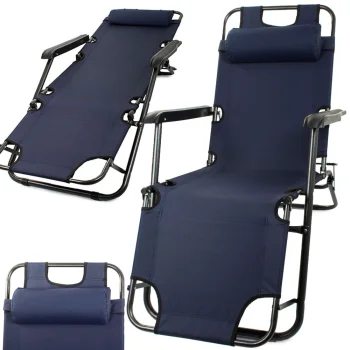 Folding Garden Lounger and Beach Chair Zero Gravity 2in1, Navy Blue