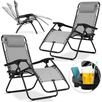 Sofotel ChillWell Set of 2 Gray Folding Garden Loungers with Cushions
