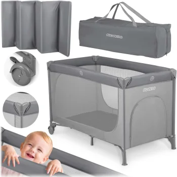 Ricokids RK-240 Travel Cot with Mattress and Bag, 125x65x78 cm, Grey