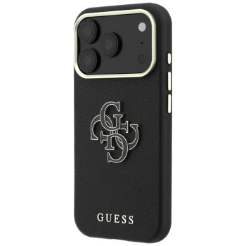 Guess Grained & Big Resin Logo Case for Apple iPhone 18 Pro / 17 Pro, Black