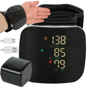 Electronic Wrist Blood Pressure Monitor with LCD, Voice Function, Rechargeable USB