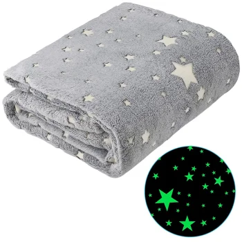 Soft Glow in the Dark Throw Blanket with Stars 150x200 cm, Grey