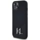 Karl Lagerfeld Silicone Shadow Metal Initial MagSafe Case for iPhone 15, Black