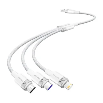 USB-A to 3-in-1 6A 120W Cable Vention CTRWG 1.5m, White