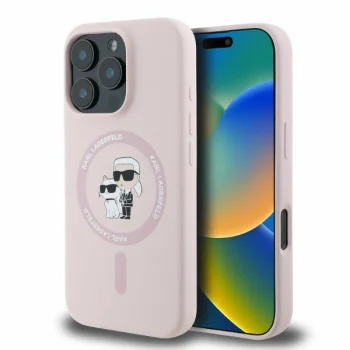 Karl Lagerfeld Silicone Karl&Choupette Heads MagSafe Case for iPhone 16 Pro Max, Pink
