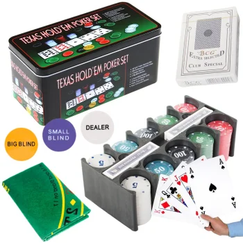 Texas Hold'em Poker Set with 200 Chips, Cards and Mat