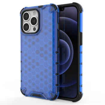 Apsauginis dėklas Honeycomb Case su TPU rėmeliu telefonui iPhone 13 Pro, mėlynas