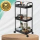 3-Tier Rolling Storage Cart on Wheels Mobile Utility Trolley, Black