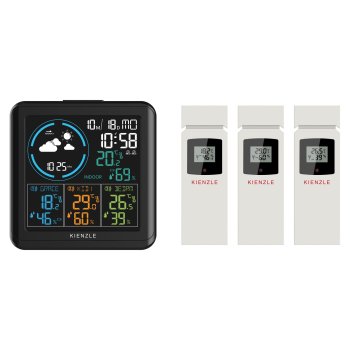 Kienzle 15004 Weather Station with 3 Wireless Sensors, Black