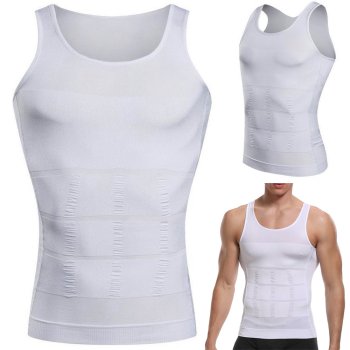 Men's Slimming Shirt, Compression Vest, White, Size M