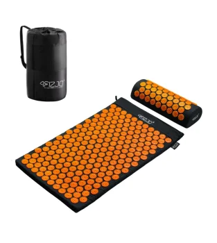 4Fizjo Acupressure Mat Acupuncture Massage Mat + Pillow, Black/Orange (68x42cm)
