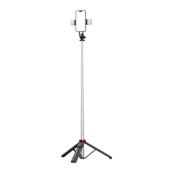 Telescopic selfie stick - tripod WC13YDS 1.3m with double lamp and holder, black