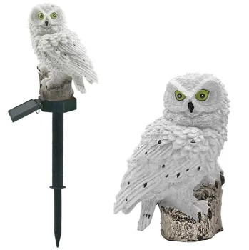 Solar LED garden lamp in owl shape, white