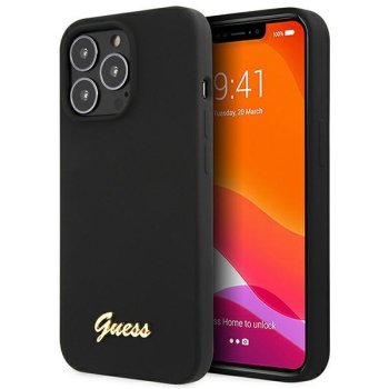 Apple iPhone 13 Pro Max 6.7'' Guess Silicone Script Gold Logo Case Cover (GUHCP13XLSLMGBK), Black