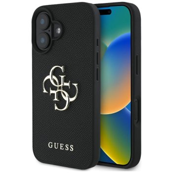 Guess Grained Big 4G Logo Small Classic Logo Case for iPhone 16, Black