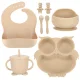 Kids Silicone Tableware Set Owl, 8 Pieces, Beige