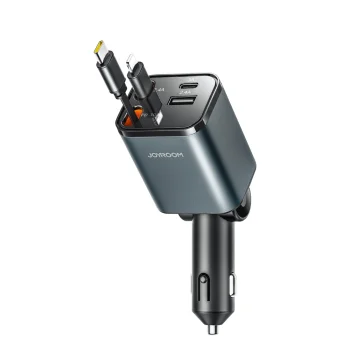 Joyroom JR-CCL05 30W 4-in-1 Car Charger with 2 Built-in Retractable Cables, Dark Gray