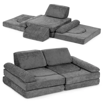 ECOTOYS Large Modular Kids Play Couch, 10-Piece 2-Seater Sofa, Grey
