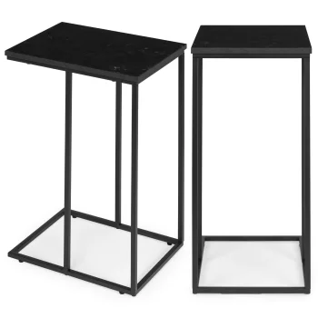 C Shaped Side Table for Laptop Faux Marble End Table for Couch ModernHome, Black