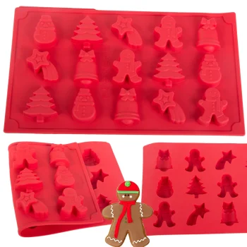 Christmas Silicone Baking Mold for 15 Cookies, Red
