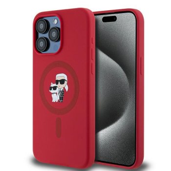 Apple iPhone 15 Pro Max 6.7'' Karl Lagerfeld Karl&Choupette Glitter MagSafe Cover Case, Red