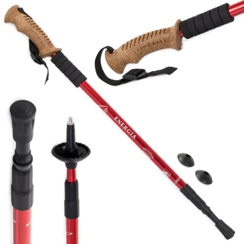Nordic Walking Trekking Pole with Cork Handle, Red (1 Pc.)