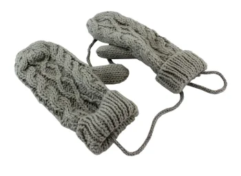 Warm Woolen Winter Mittens with String BQ19J, Grey