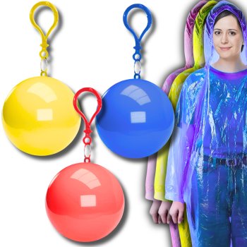 Raincoat Rain Cloak In Ball With Carabiner Set of 3 Pcs