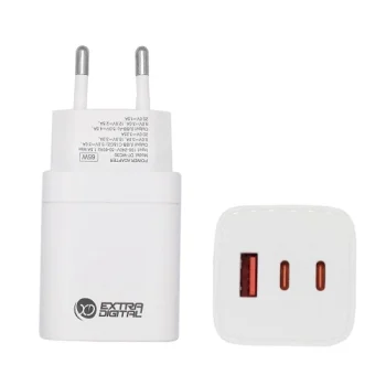 Extra Digital 65W GaN Wall Charger (2x USB-C, 1x USB-A), White