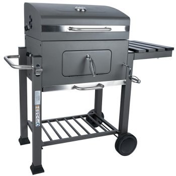 Deluxe Garden Grill with Lid, Cast Iron Grate, on Wheels