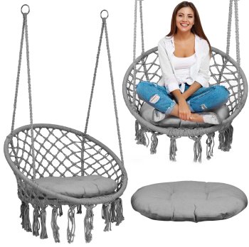 Sofotel BOHO Hanging Hammock Chair for Patio and Bedroom with Cushion, Gray